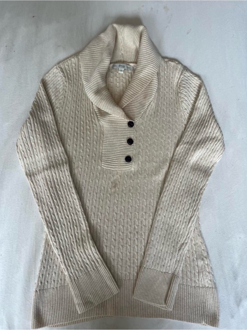 Pria Cream Cable-Knit Shawl Collar Sweater